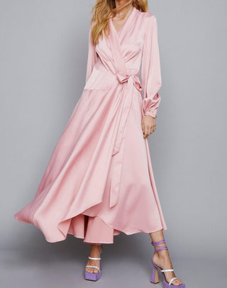 Nasty Gal Satin Long Sleeve Midi Wrap Dress - Pink 8