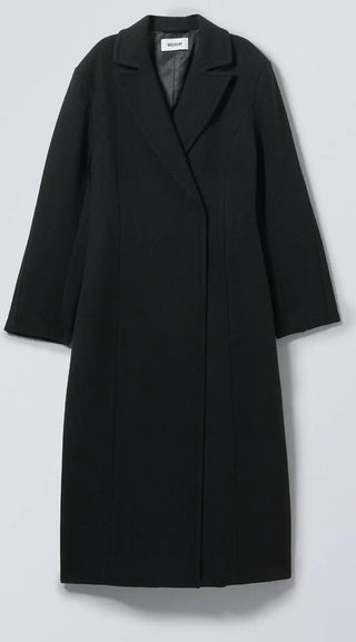 WEEKDAY Delia Waisted Wool Blend Coat - Black UK14