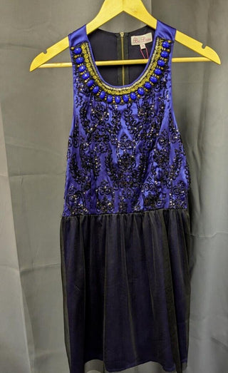 WOMENS BE BEAU SLEEVELESS DRESS SEQUIN SPARKLE PARTY - NAVY  - SIZE UK 14