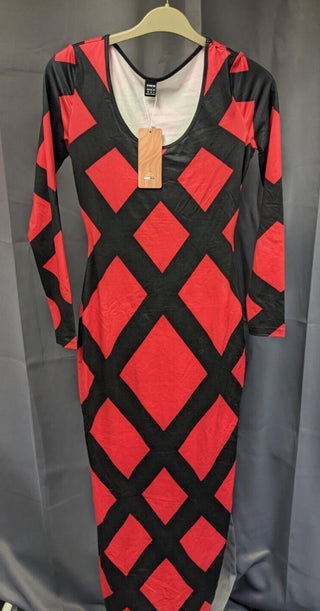 SHEIN SXY Plaid Print Scoop Neck Bodycon Long Sleeve Dress