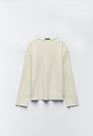 ZARA SOFT SWEATER WITH FRONT SEAM - CREAM S