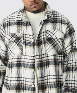 BOOHOOMAN PLUS HEAVYWEIGHT LARGE SCALE CHECK OVERSHIRT - XXL