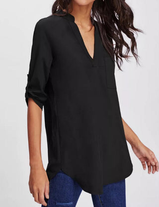 SHEIN Clasi Roll Tab Sleeve Curved Hem Longline Top XL