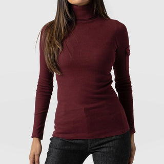 Saint + Sofia Pocket Roll Neck Top - Burgundy uk 14