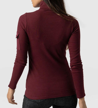 Saint + Sofia Pocket Roll Neck Top - Burgundy uk 14