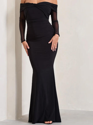 Club L Alex Bardot Twist Maxi Dress - Black uk 14