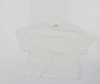 Miss Selfridge Womens white Cotton Basic T-Shirt Size 8 Round Neck