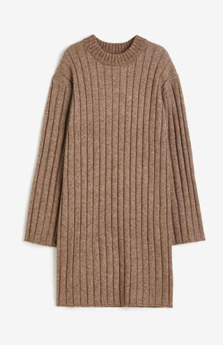 H&M Thick Rib Knit V Neck Dress - Light Beige M