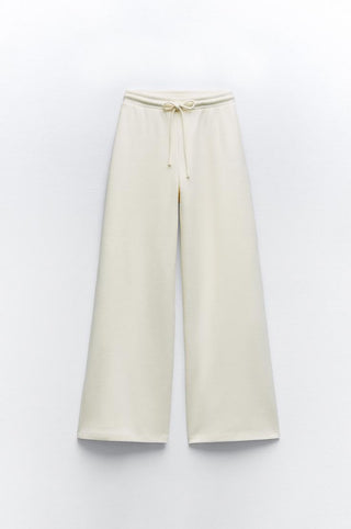 ZARA PLUSH SOFT WIDE-LEG JOGGER TROUSERS - ACRU S