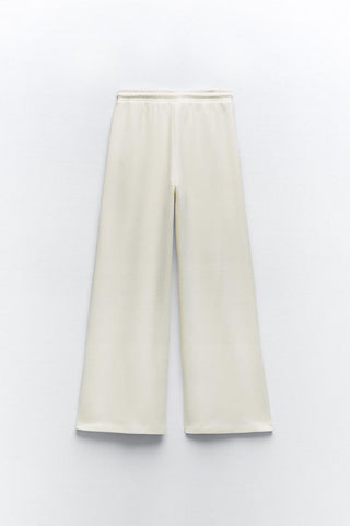 ZARA PLUSH SOFT WIDE-LEG JOGGER TROUSERS - ACRU S