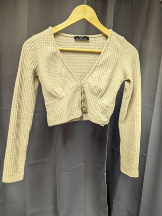 Bershka Long Sleeved Cropped Sweater Top - CREAM S