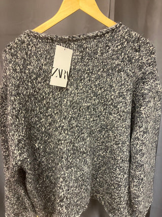 Zara Pieces textured jumper in dark grey melange size M