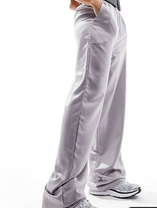 Reclaimed Vintage satin pull on trouser - Silver uk 12