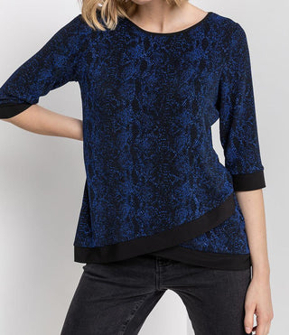 Roman Blue Shimmer Animal Print Asymmetric Top - Blue 18s