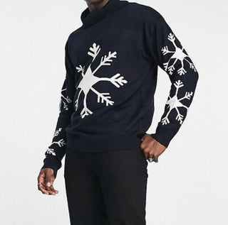 Threadbare oversized snow flake roll neck Christmas sweater - Navy S