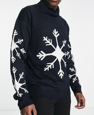 Threadbare oversized snow flake roll neck Christmas sweater - Navy S