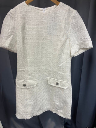 H&M cream white tweed bouclé dress - size 14 - new with tags