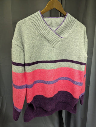 Next V neck striped jumper - Grey/Pink/Purple S