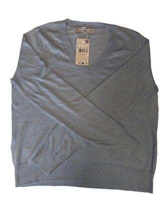 Mango V Neck Jumper Blue EUR - Small