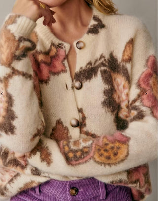 La Maille Sezane Gilet Manea - Cream Floral - XSmall