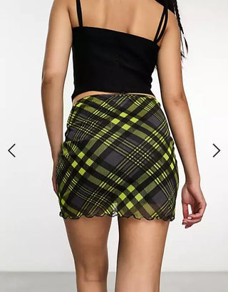 ASOS DESIGN mesh mini skirt in yellow check UK12