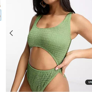 ASOS South Beach cut out crinkle swimsuit in khaki Green UK10