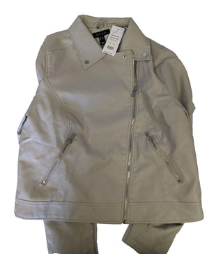 New Look Pale Grey Leather-Look Zip Biker Jacket Size UK 14