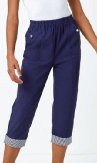 Roman Navy Contrast Detail Cropped Stretch Trouser - UK12