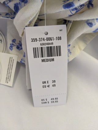 HOLLISTER OPEN BACK LINEN-BLEND CREAM FLORAL MINI DRESS SIZE MEDIUM
