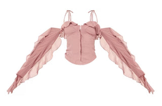 PLT Mauve Woven Hook & Eye Frill Detail Boned Bardot Corset - Baby Pink - 8