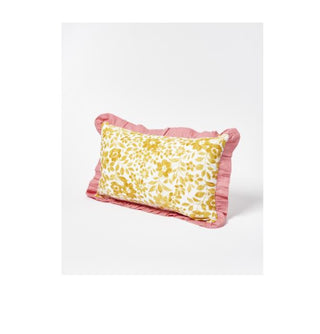 Oliver Bonas Floral Frill Printed Yellow Cotton Cushion Cover