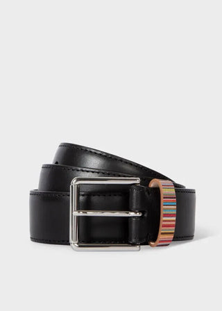 Paul Smith Black Leather Belt With 'Signature Stripe' Keeper Size 34