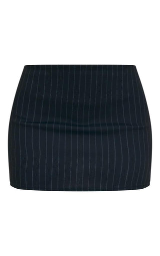 Pretty Little Thing Black Pinstripe Stretch Woven Micro Mini Skirt UK 16