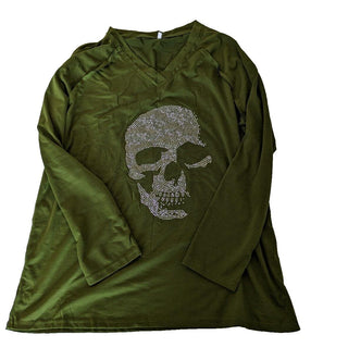 Green Sequin Skull Long Sleeve Top Size XL