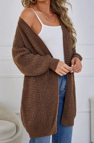 SHEIN Solid Open Front Cardigan Brown Size Medium