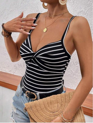 SHEIN VCAY Summer Beach Striped Twist Front Cami Corset Top Small