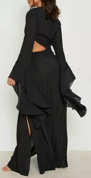 Boohoo Premium Beach O Ring Frill Sleeve Maxi Dress - Black - Small