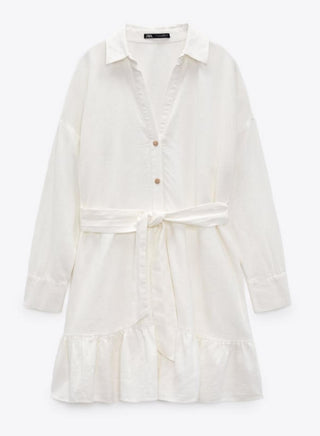 Zara LINEN BLEND SHIRT DRESS - XS