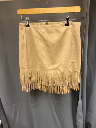 Western Fringe Mini Skirt Brown Faux Suede XL