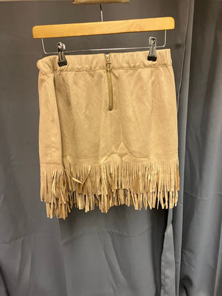 Western Fringe Mini Skirt Brown Faux Suede XL