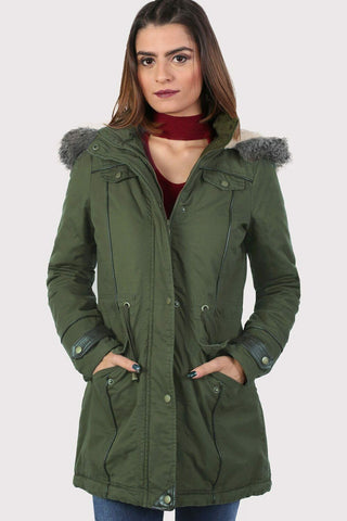 Roman PARKA Coat Khaki Faux Fur Trim Hood 18