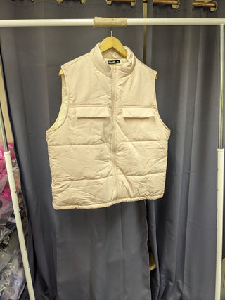 Shein Plus Zip Up Puffer Vest Coat Beige  XL