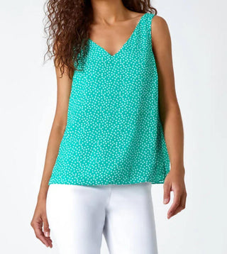 Roman Polka Dot Print Cami Top - Green uk 14s