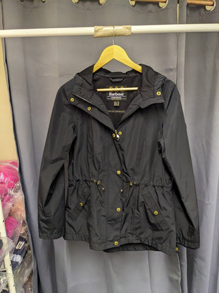 Barbour Riselan Hooded Raincoat - Black - 10 UK