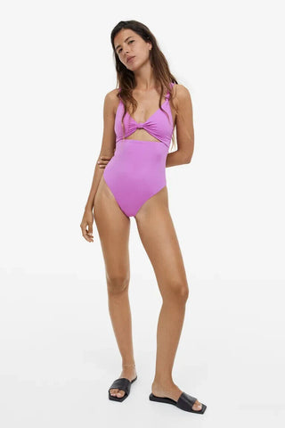 H&M High-leg cut-out swimsuit - Lilac - 14