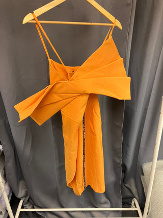 size 10 lavish alice bow detail wrap skirt midi dress, orange, new with tags