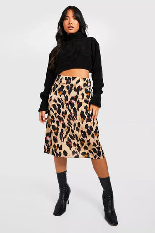 Boohoo Petite Leopard Print Bias Cut Midi Skirt