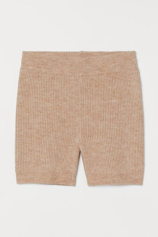 H&M Rib-knit shorts - High Waist - Beige Marl - L