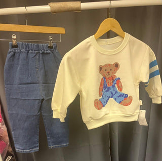 teddy bear cream top and jeans kids 12months