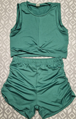 Shein Crop Top & Shorts - Green - Size- 8Y/O